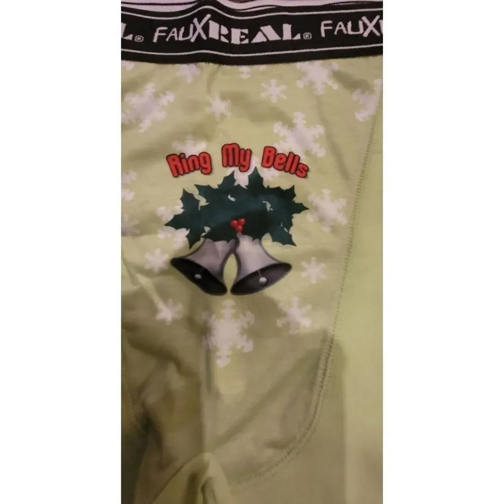 Faux Real Mens Lime Mistletoe Rings My Bells Boxer Brief Underwear Large 1 Pack